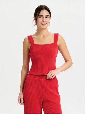 Red knit Ribbed Square-Neck cami tank top S